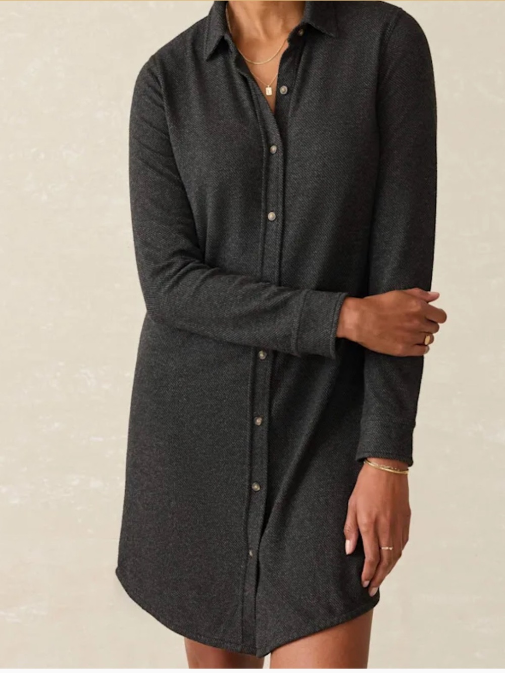 Faherty Legend Sweater Dress XS Heathered Black Twill Button Front WDC0009-HBT